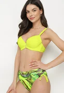 Stroje kąpielowe - Jasnozielone Bikini Biustonosz i Majtki Figi ze Ściągaczami w Tropikalny Wzór Sadeille - miniaturka - grafika 1