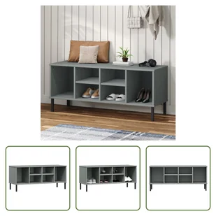 The Living Store Stojak na buty OSLO z metalowymi nogami szary 106x35x45 cm lite drewno - Szafki na buty - miniaturka - grafika 1