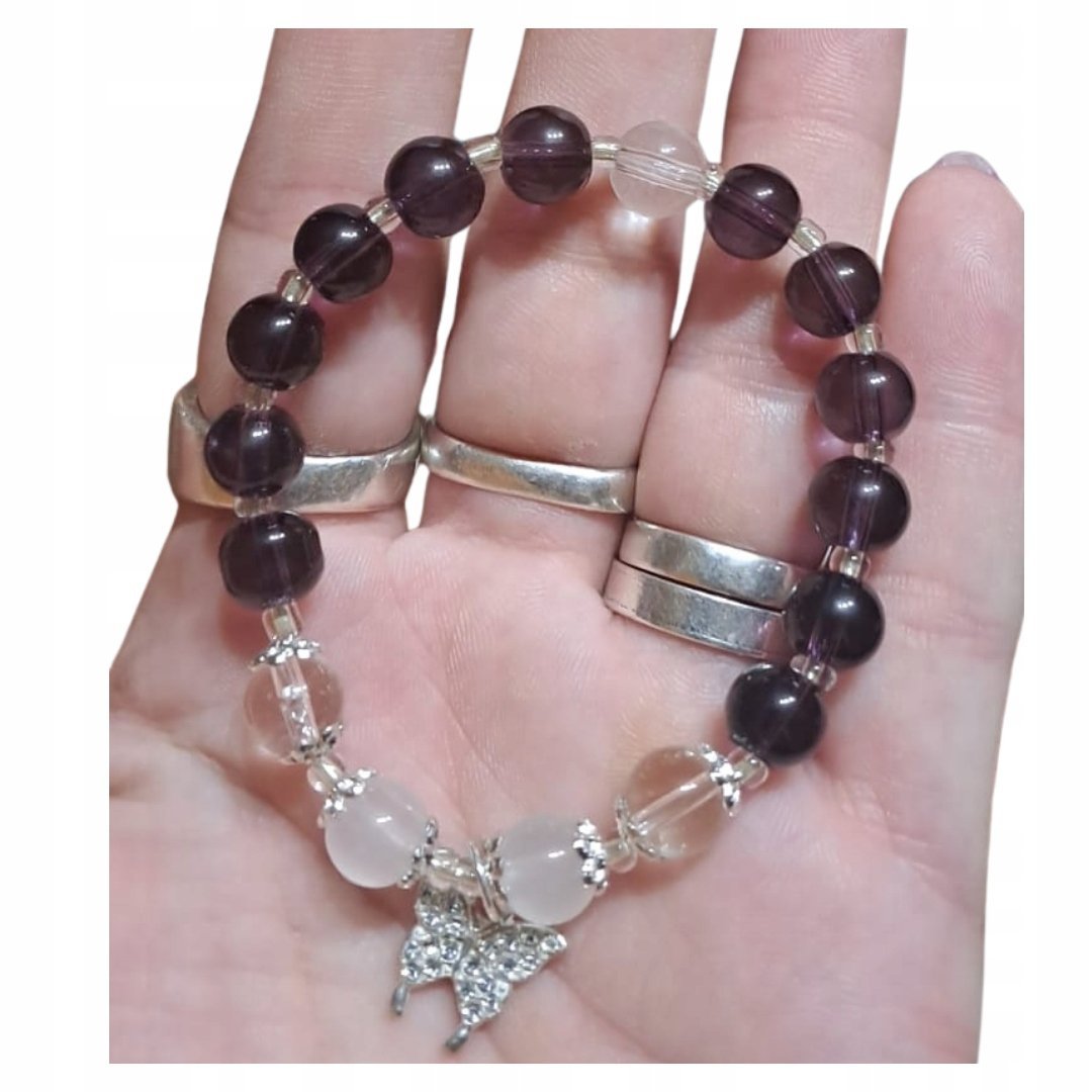 Stylowa Bransoletka Glamour z Motylkiem i Błyszczącymi Koralikami