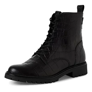 Tamaris Damskie sztyblety Lace Boot Flat 1-25402-43, Black Croco, 38 EU, Czarny, krokodyl, 38 EU - Botki damskie - miniaturka - grafika 1