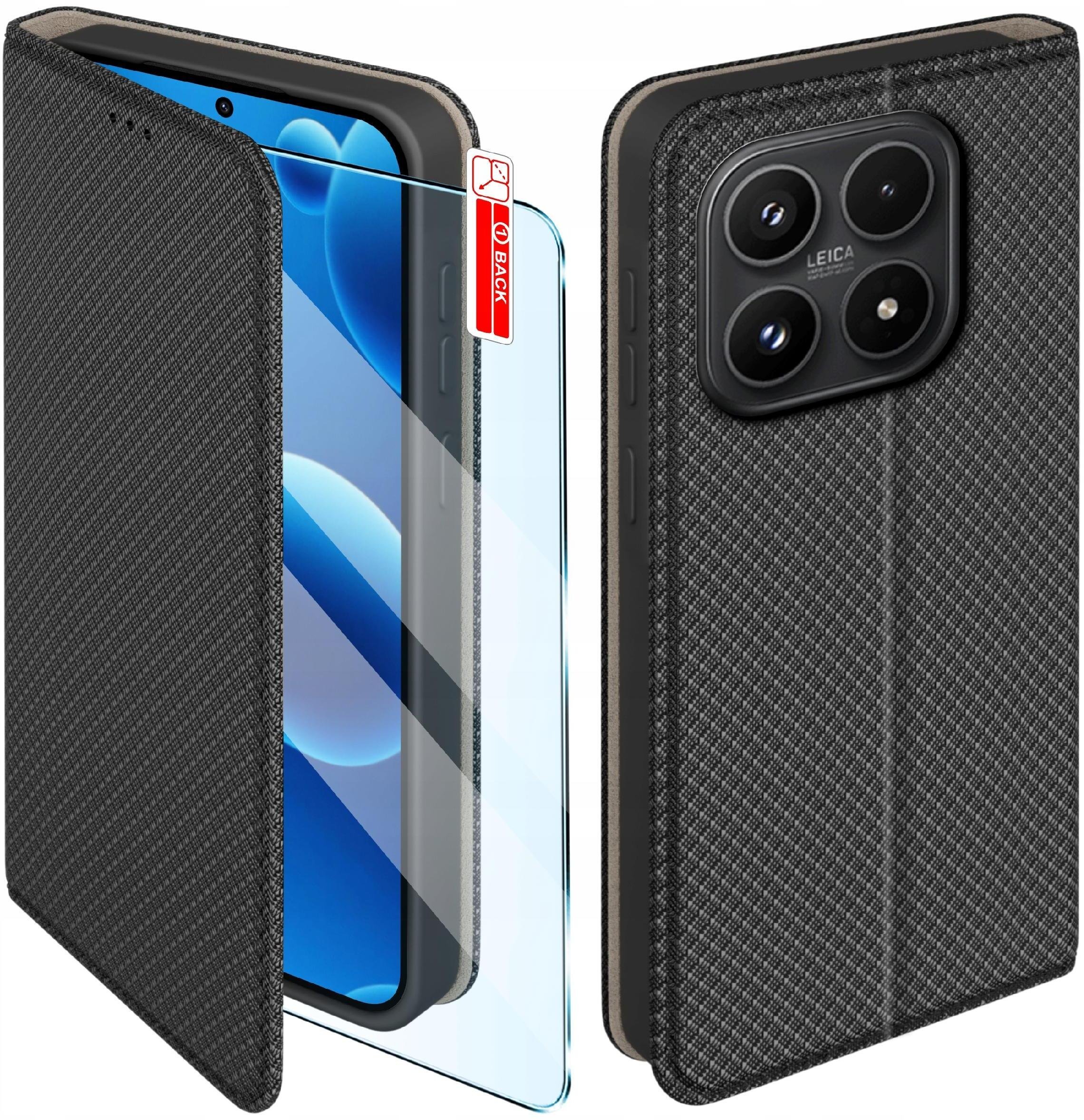 Etui z klapką do Xiaomi 17 Zamykane Czarne Futerał + Szkło