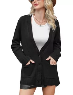 Irevial Damski kardigan z długim rękawem, elegancki płaszcz z dzianiny, z zapięciem na guziki i kieszeniami, S-XXL, 1-czarny, XXL - Swetry damskie - miniaturka - grafika 1