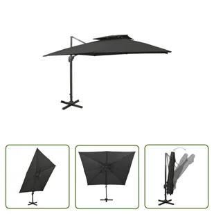 The Living Store Parasol wiszący z podwójną czaszą - 300x300 cm - czarny - Parasol Wiszący - Parasole ogrodowe - miniaturka - grafika 1