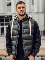 Kamizelki męskie - Czarna kamizelka męska pikowana z kapturem Denley 13078A - miniaturka - grafika 1