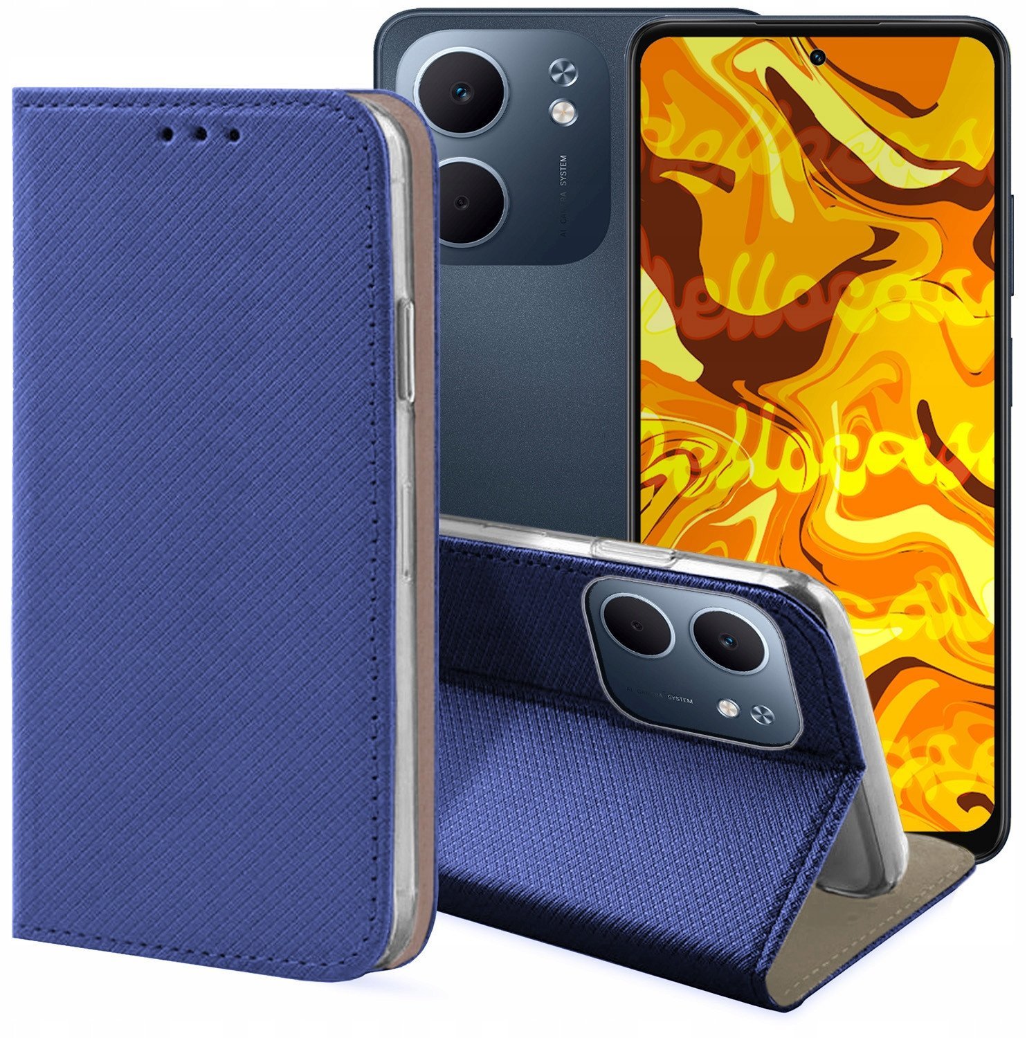 ETUI Z KLAPKĄ DO OPPO A5X GRANATOWE ZAMYKANE MAGNETYCZNE OCHRONNE KABURA