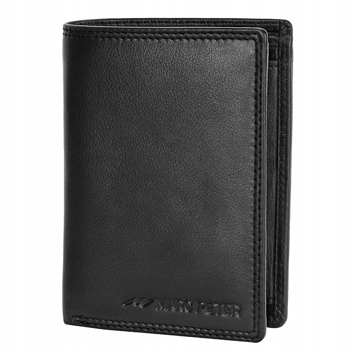 MARC PETER Męski Portfel Skórzany RFID Ochrona Duży Czarny 11 Przegródek