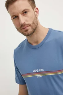 Pepe Jeans t-shirt bawełniany ADUR męski kolor niebieski z nadrukiem PM509427 - Koszulki męskie - miniaturka - grafika 1