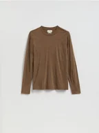 Koszulki męskie - Reserved - Longsleeve z wełny merino - brązowy - miniaturka - grafika 1