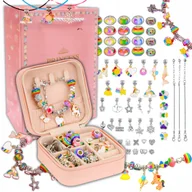 Prace ręczne dla dzieci - Zestaw Do Biżuterii Tęczowy Komplet Koralików 68 Elementów Zestaw Kreatywny - miniaturka - grafika 1