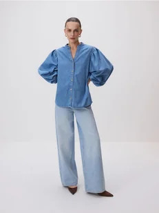 Reserved - Jeansowa koszula ze stójką - niebieski - Moda i Uroda OUTLET - miniaturka - grafika 1