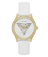 Paski - GUESS Damski zegarek 38 mm - biały pasek biała tarcza złota obudowa, Biały/złoty odcień/biały, Nowoczesny - miniaturka - grafika 1