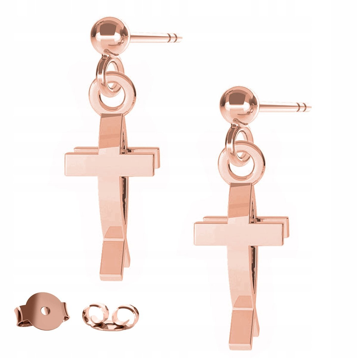 Kolczyki Krzyż Rybka różowe złoto 925