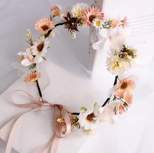 WIANEK na głowę ślubny WSTĄŻKA kwiaty regulowany - Ozdoby do włosów - miniaturka - grafika 1