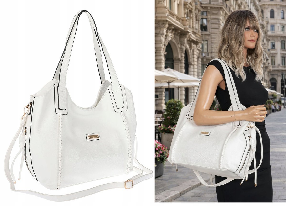 Torebka Damska Worek Shopper Torba na Ramię duża pajemna CH2166 Biała
