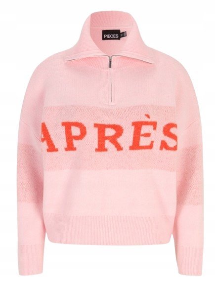PIECES DAMSKI SWETER RÓŻOWY Z NADRUKIEM PRZEZ GŁOWĘ GOLF XL DRE