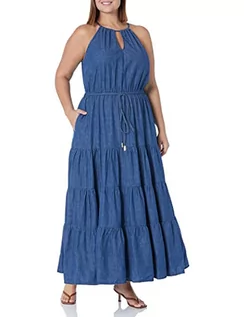 Sukienki - City Chic Women's Apparel Damska sukienka City Chic Maxi Hamptons, bardzo duża sukienka, Ciemny niebieski dżinsowy, 44 - grafika 1