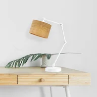 Lampy stojące - Biało-rattanowa lampka biurkowa na regulowanym ramieniu ASMARA BOHO - miniaturka - grafika 1