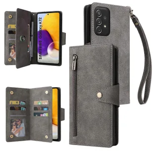 Foxdock Kompatybilny z Samsung Galaxy A72 5G / 4G Etui PU Skórzany magnetyczny zamek błyskawiczny z klapką Etui na karty Etui na portfel Szary - Portfele - miniaturka - grafika 1