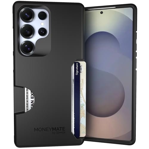 Scooch® Etui do Samsung Galaxy S25 Ultra z uchwytem na karty, portfel Moneymate z ukrytym otworem na karty i ochroną na 4 karty, ochrona przed upadkiem 25 stóp, czarne