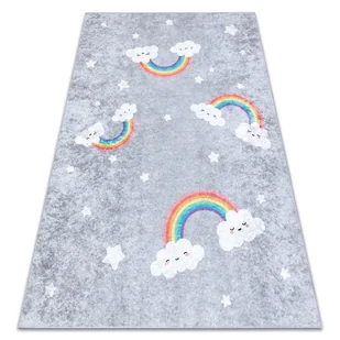 Dywan do prania JUNIOR 52063.801 Tęcza, chmurki dla dzieci, antypoślizgowy - szary, 80x150 cm - Dywany dla dzieci - miniaturka - grafika 1