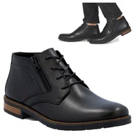 Półbuty męskie - Rieker SKÓRZANE Półbuty Męskie Jesienne Trzewiki Wiązane Wsuwane Czarne 43 - miniaturka - grafika 1