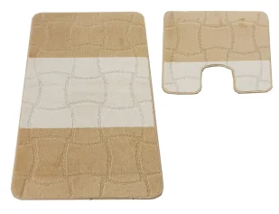 Nowoczesny beżowy komplet chodniczków łazienkowych C6-F53 - Dywaniki łazienkowe Nowoczesny beżowy komplet chodniczków łazienkowych C6-F53 - Dywaniki łazienkowe - miniaturka - grafika 1