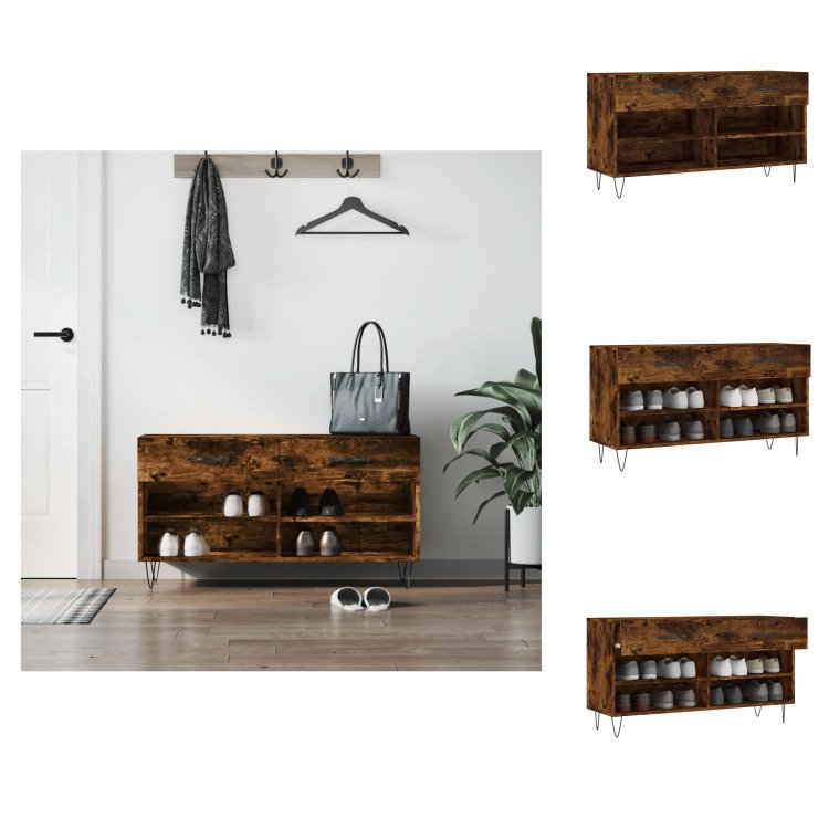 vidaXL Ławka na buty dąb wędzony 102x35x55 cm materiał drewnopochodny - Stojaki i szafki na buty