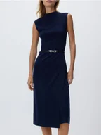 Sukienki - Reserved - Sukienka z paskiem - granatowy - miniaturka - grafika 1