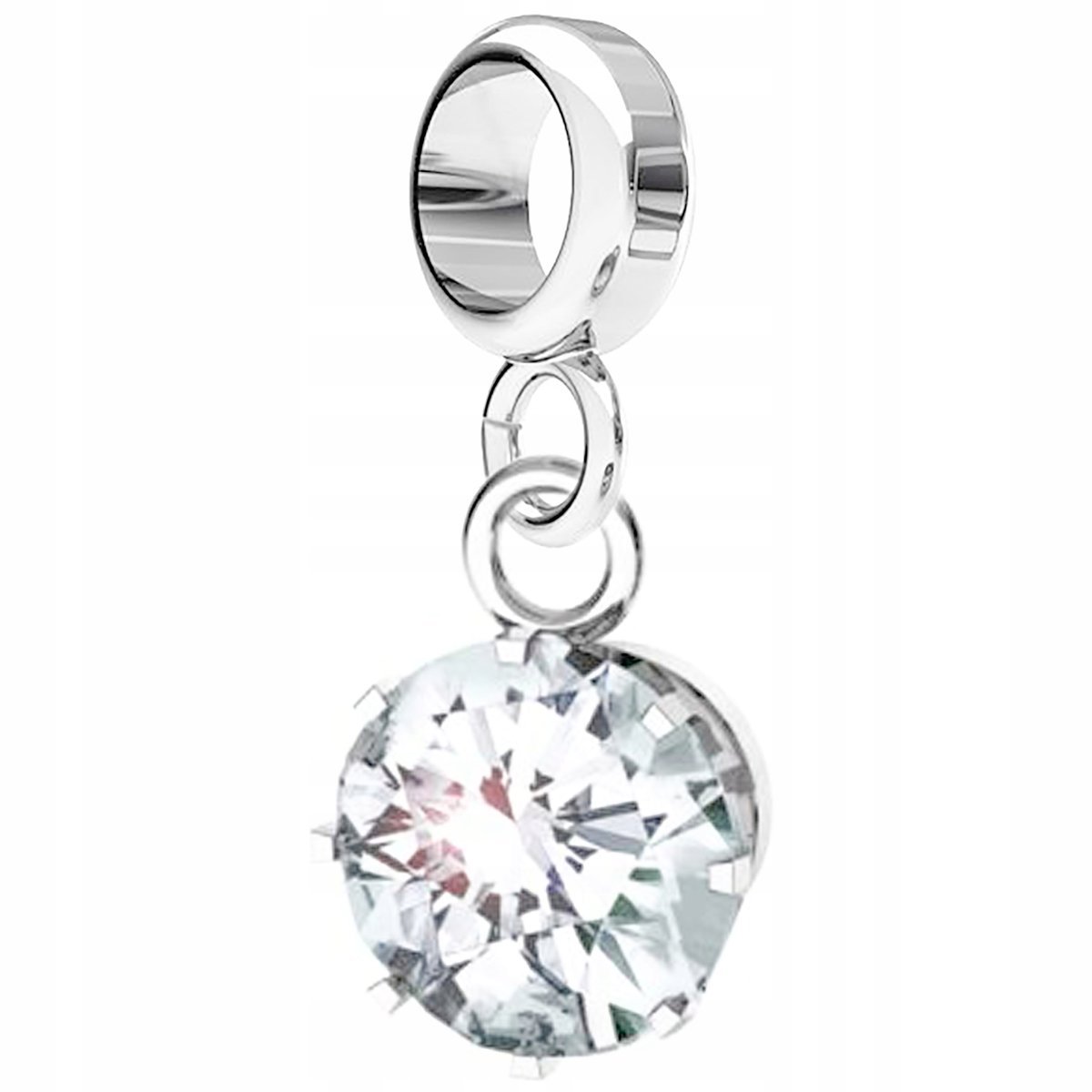 Charms Srebrny Okrągły Wiszący Cyrkonia Lśniący Kryształ Koło SREBRO 925