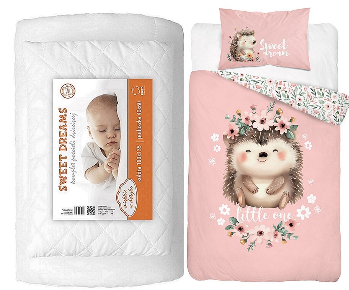 Komplet pościeli 100x135 do łóżeczka z kołdrą i poduszką wyprawka jeż