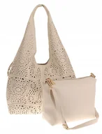 Torebki damskie - HAOERXI COLLECTION Torebka damska ażurowa beżowa worek 23049 Beige - miniaturka - grafika 1