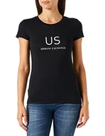 Koszulki i topy damskie - Armani Exchange Damska koszulka z logo na przodzie, czarna, ekstra duża - miniaturka - grafika 1