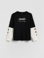 Bluzy dla chłopców - Reserved - Bawełniany longsleeve - czarny - miniaturka - grafika 1