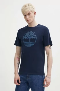 Koszulki męskie - Timberland t-shirt bawełniany męski kolor granatowy z nadrukiem TB0A2C2RZ021 - grafika 1