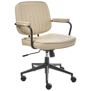 Fotel biurowy, krzesło biurowe Beliani Krzesło obrotowe BERNE Ekoskóra Beżowy - Fotele i krzesła biurowe - miniaturka - grafika 1