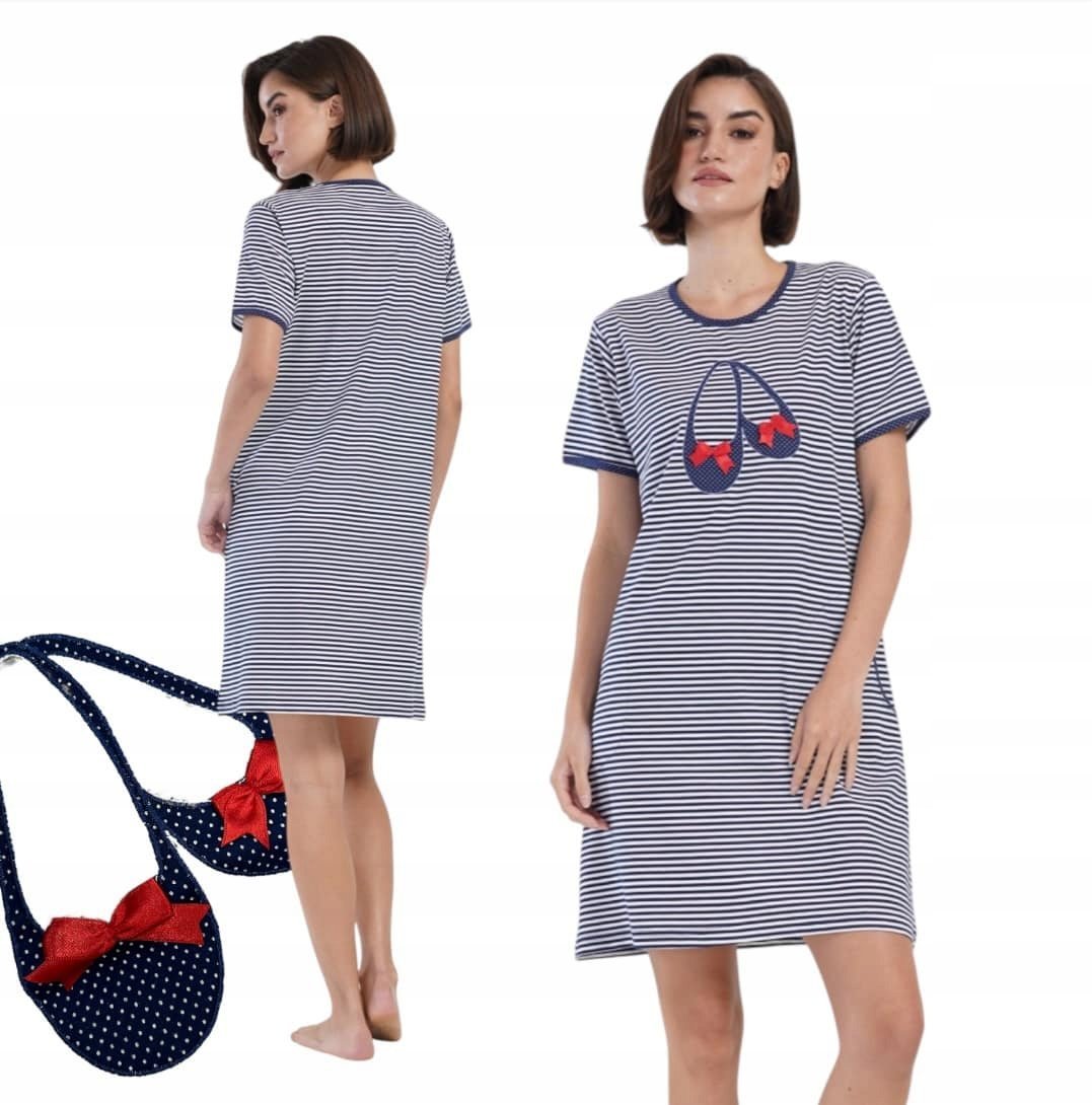 KOSZULA NOCNA VIENETTA 4XL 5XL paski piżama 100% bawełna krótki rękaw