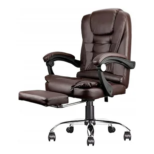 Fotel obrotowy BOSS z podnóżkiem - brązowy SKÓRA KO22BR - Fotele - miniaturka - grafika 2
