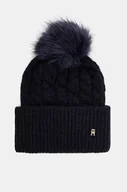 Czapki damskie - Tommy Hilfiger czapka z domieszką wełny kolor granatowy z cienkiej dzianiny AW0AW16989 - miniaturka - grafika 1