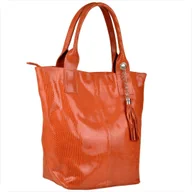 Torebki damskie - Pomarańczowa torebka shopper skórzana plaster miodu XL - miniaturka - grafika 1