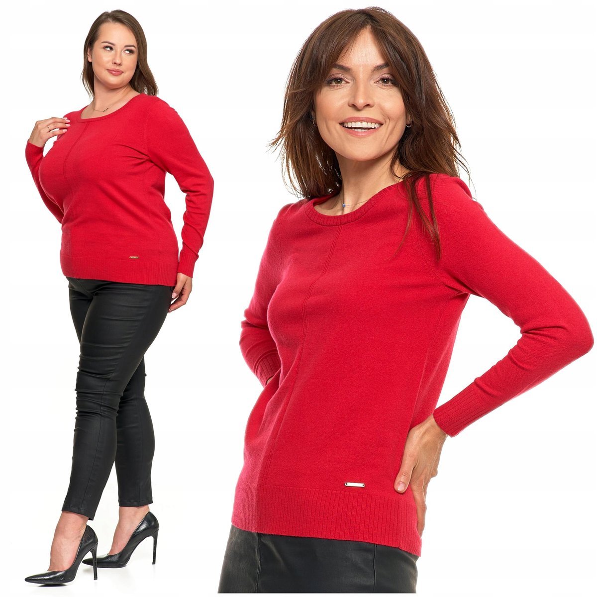 Czerwony Sweter Damski Lekki Sweterek na Jesień Elegancki MORAJ L