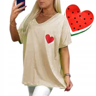 Bluzki damskie - BAWEŁNIANA TUNIKA ARBUZ beżowa wygodna bluzka z nadrukiem 54 56 7XL 8XL - miniaturka - grafika 1