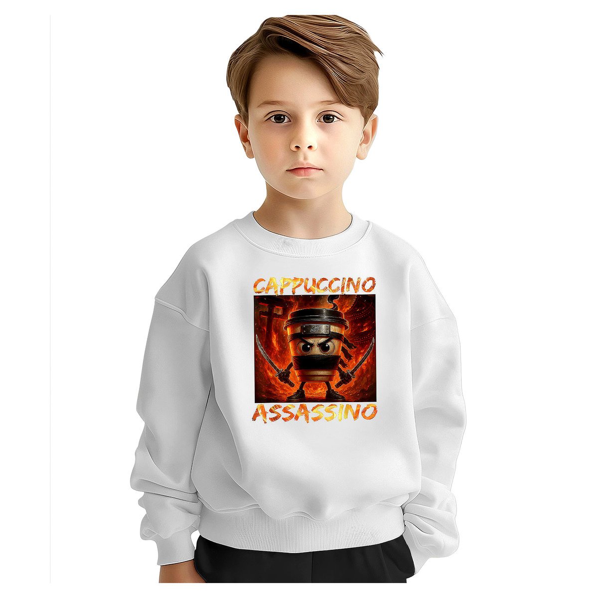 BLUZA DZIECIĘCA BRAINROT CAPPUCCINO ASSASSINO 110-116 DLA CHŁOPCA