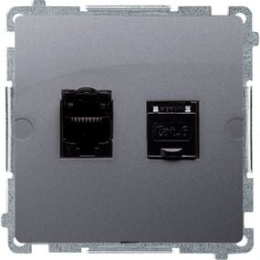 Kontakt-Simon Gniazdo komputerowe Simon Basic podwójne RJ45 kat. 6 z przesłoną srebrny mat BM62.01/43
