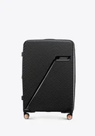 Walizki - Duża walizka z polipropylenu w ukośne pasy czarno - złota - miniaturka - grafika 1