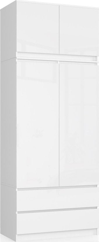 Fabryka Mebli Akord SZAFA Z NADSTAWKĄ S 90 cm 2 DRZWI 2 SZUFLADY BIAŁA / BIAŁY POŁYSK