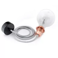 Lampy sufitowe - Lampa sufitowa Loft metal copper z pierścieniem lampa wisząca z czarną podsufitką KOLOROWE KABLE - miniaturka - grafika 1