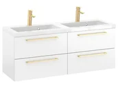 Szafki łazienkowe - Szafka Wisząca Z Umywalką RON 120 cm DUO - Biały Mat - Uchwyty Złote Szczotkowane - miniaturka - grafika 1