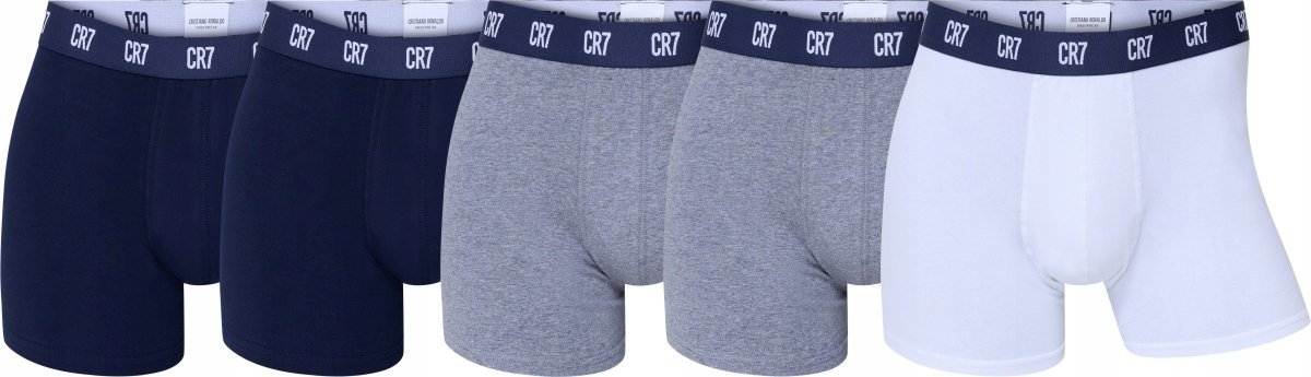 CR7 Bokserki Męskie 5-pak - Granatowe/Szare/Białe, Premium Bawełna S