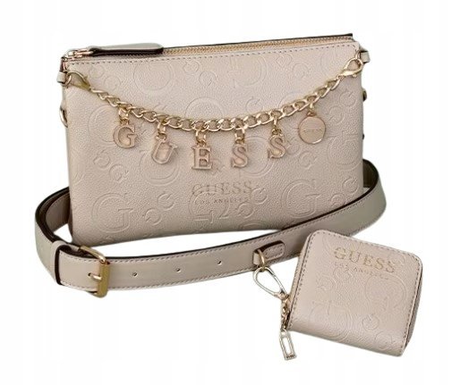 GUESS TOREBKA BEŻOWA DAMSKA NA ZAMEK NA PASKU 21/14,5/5 1GŁA