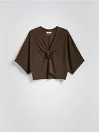Bluzki damskie - Reserved - Bluzka kimono z modalem - brązowy - miniaturka - grafika 1